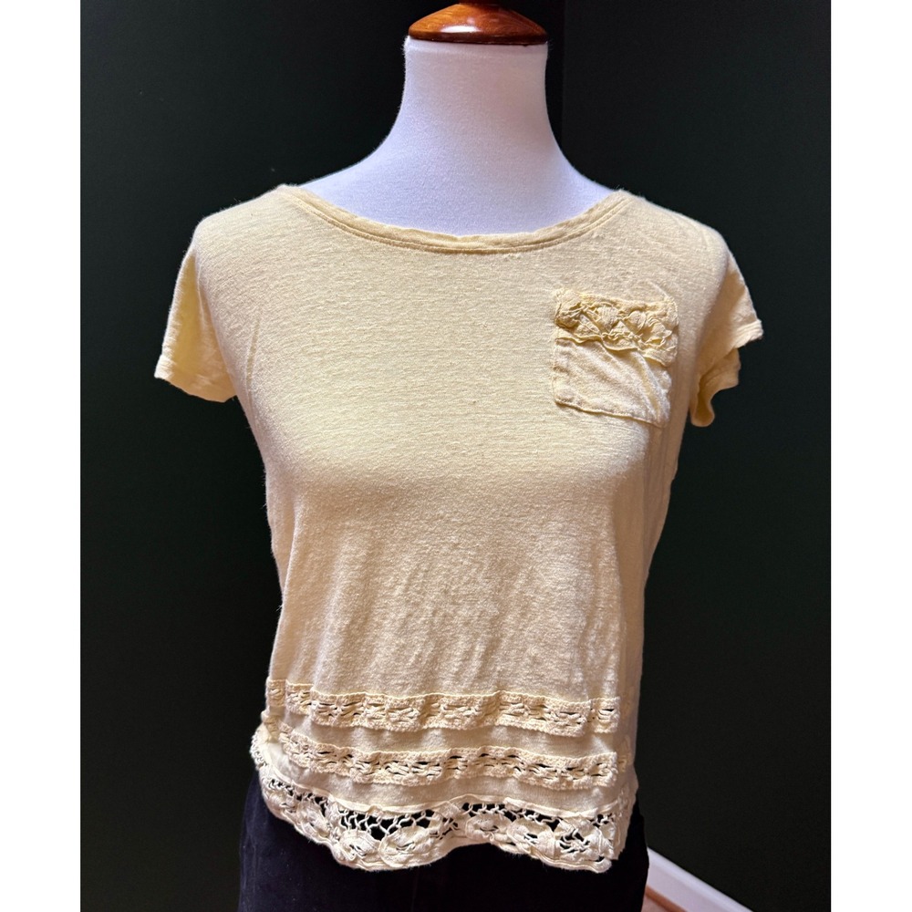 Yellow Lace Trim Casual Top Women's Size XS